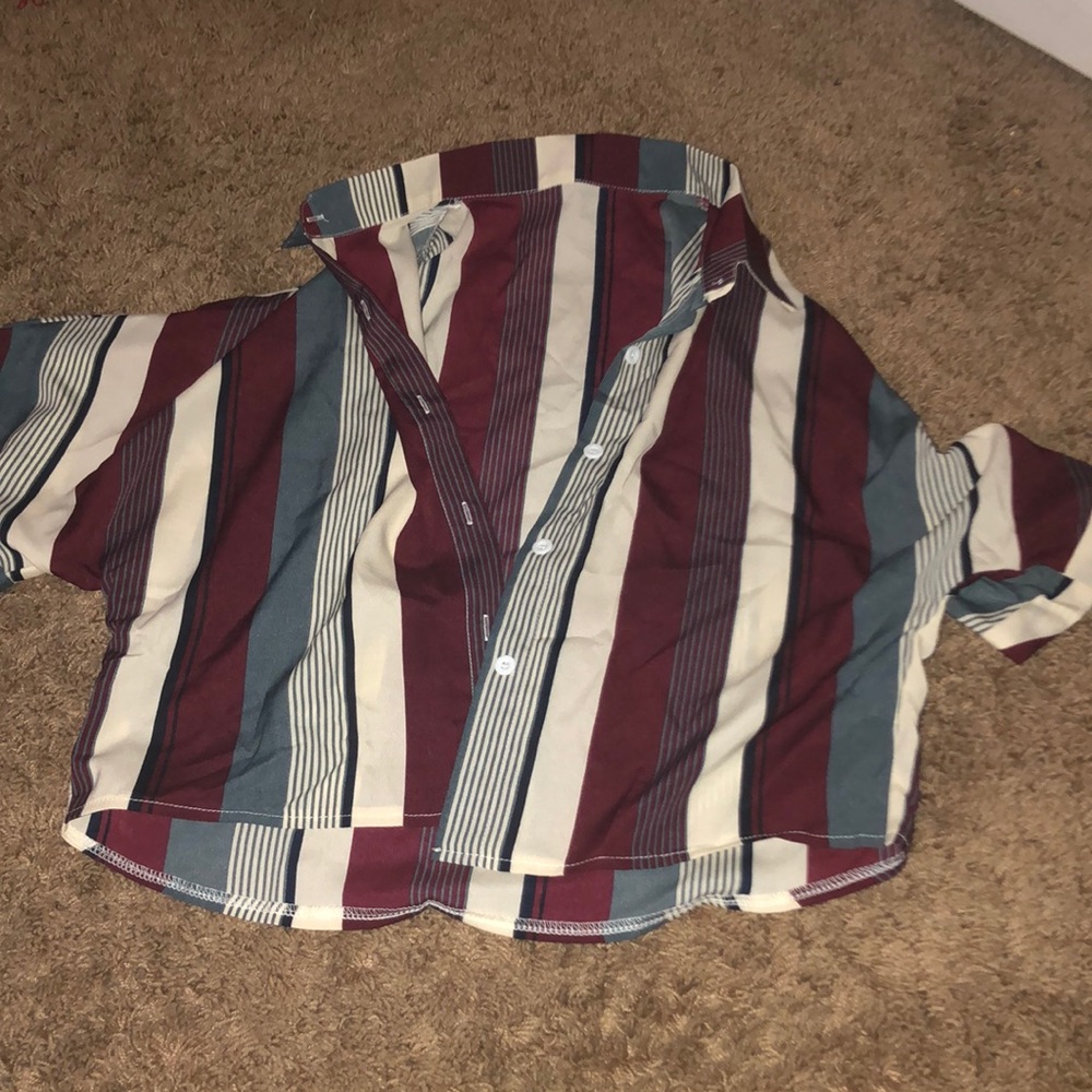 cropped multicolor button up